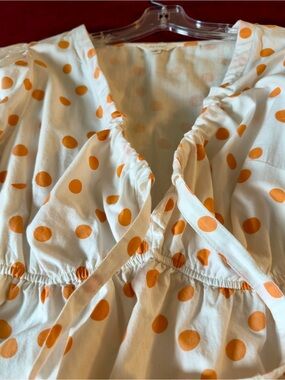 White Mini Dress with Orange Polka Dots - Casual Tie-Front